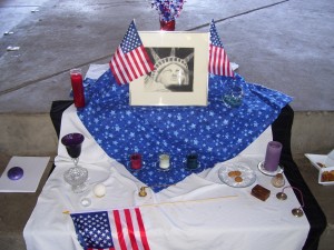 Altar for Lady Liberty at Pagan Pride festival
