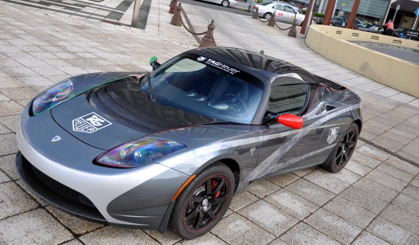A Telsa Motors Roadster, the first highway-capable all electric vehicle to be mass produced