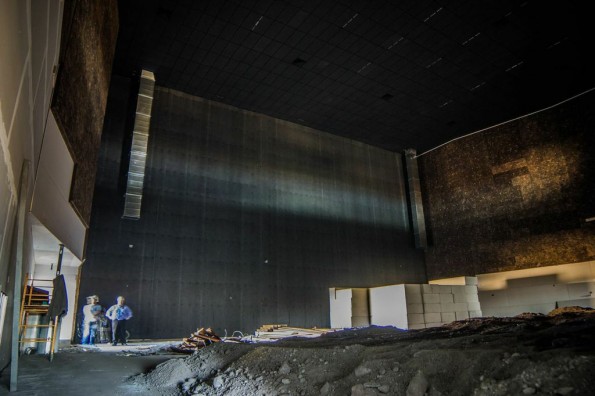 The unfinished IMAX will stand almost five stories tall in a house that holds almost 500 viewers. 