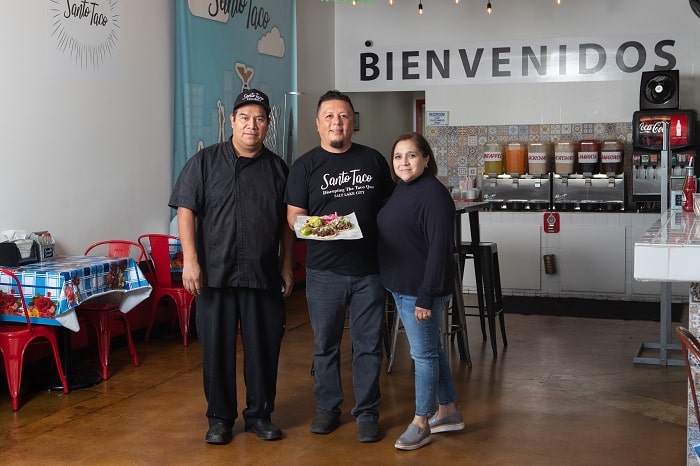 Chef Raul Castillo and owners Alfonso and Claudia Brito of Santo Taco