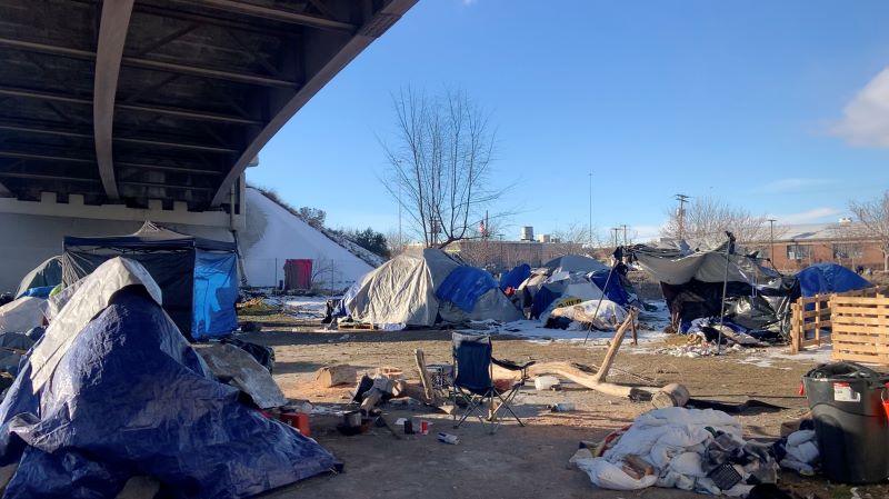 Fort Pioneer, homeless encampment under the freeway on 700 West and 500 South Salt Lake City