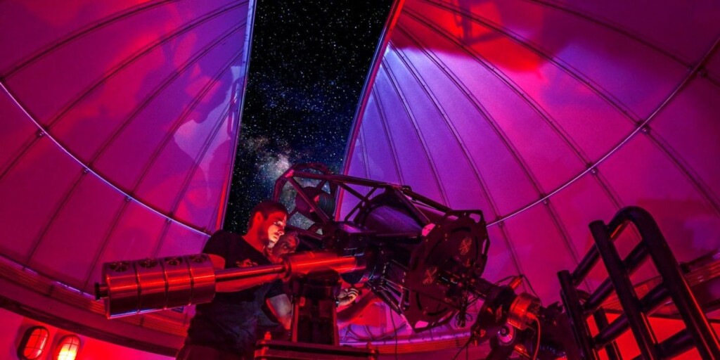 Dakota Hyde, from the Compass Rose Lodge, demonstrates their 16-inch aperture Ritchey-Chretien style telescope. Photo courtesy of Visit Ogden. 