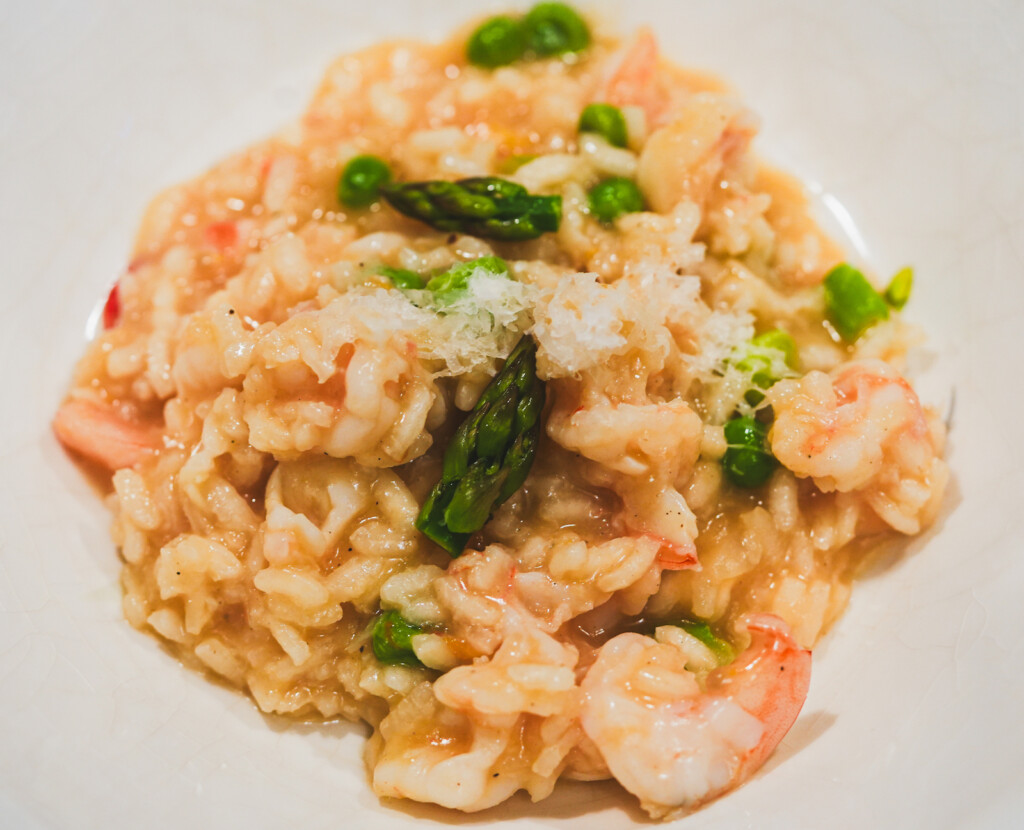Risotto with Asparagus, Peas, and Prawns