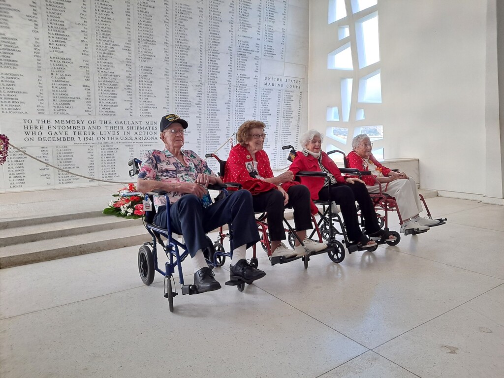 Ed Carroll, Pearl Harbor survivor from Utah with three fellow WWII veterans.