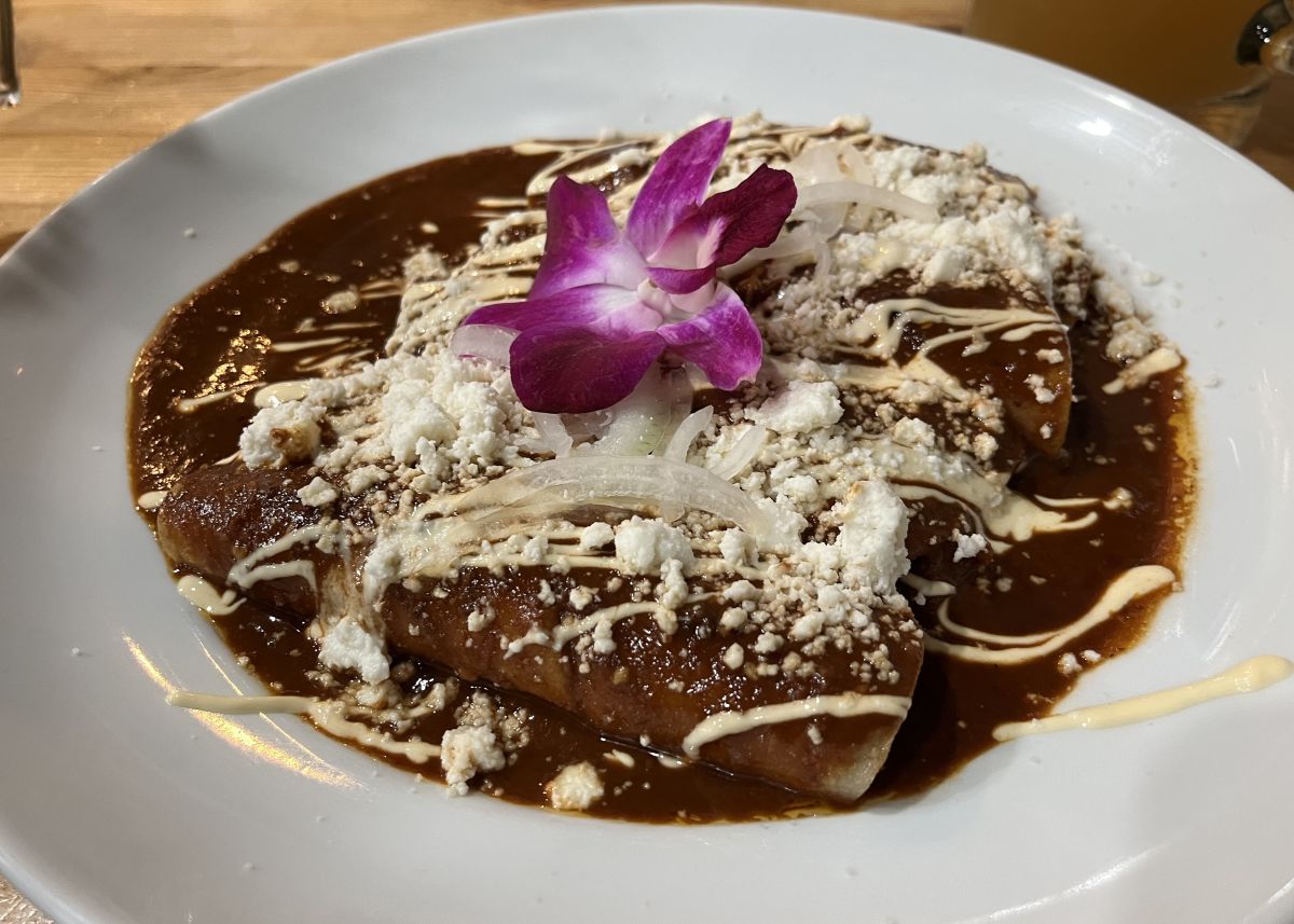 Enmoladas with Veracruz-style mole at El Puerto restaurant in Sandy Utah