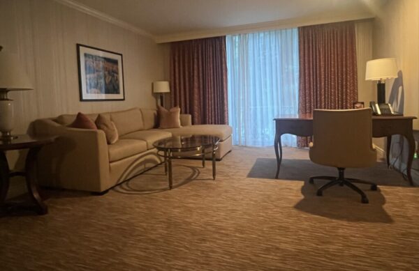 Spacious sitting area in a standard room at Little America Hotel in downtown Salt Lake City