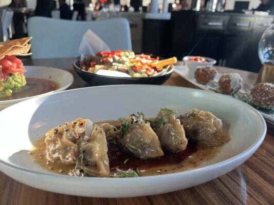 Wagyu potstickers, tuna tartare, loaded fries, and Mac Balls at STK Steakhouse in Salt Lake City